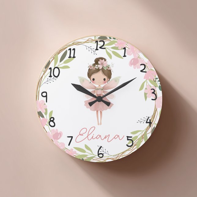 Floral Fairy Watercolor Personalised Kids Clock Große Wanduhr (Von Creator hochgeladen)