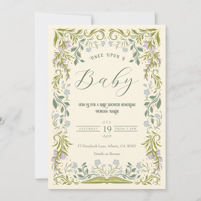Floral Fairytale Livre Baby shower Invitation (Devant)