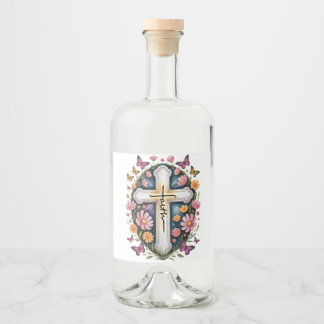 Floral Faith Cross Alkoholflaschenetikett