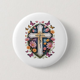 Floral Faith Cross Button