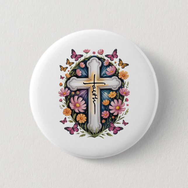 Floral Faith Cross Button (Vorderseite)