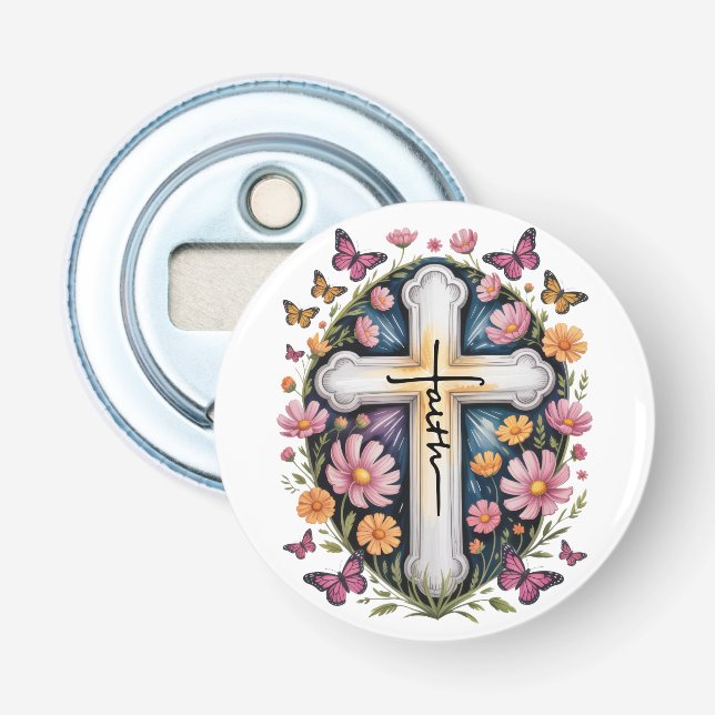 Floral Faith Cross Flaschenöffner (Vorderseite)