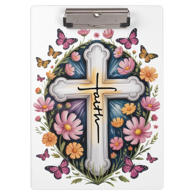 Floral Faith Cross Klemmbrett (Vorderseite)