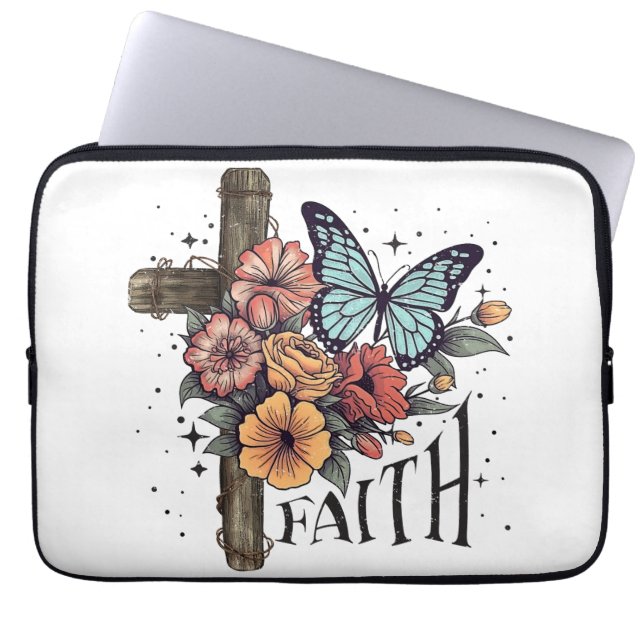 Floral Faith Cross Laptopschutzhülle (Vorderseite)