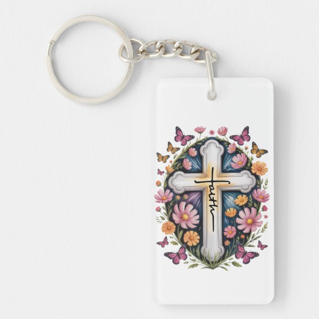 Floral Faith Cross Schlüsselanhänger (Vorderseite)
