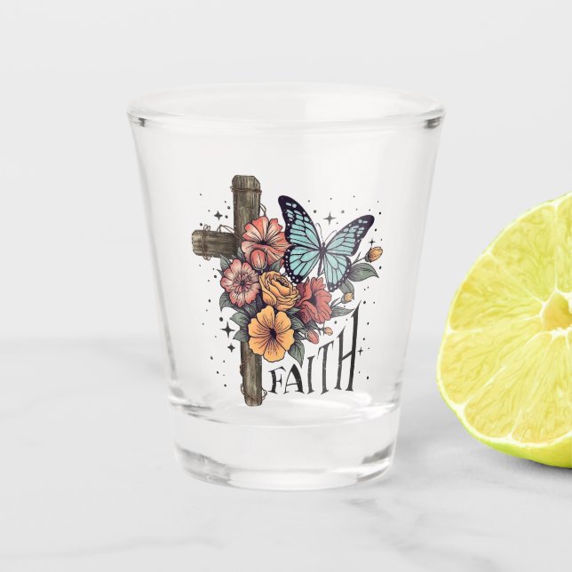 Floral Faith Cross Schnapsglas (Vorderseite)