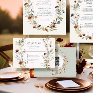 Floral Fall BOHO Wildblume Elfenbeinkühe QR-Code H RSVP Karte