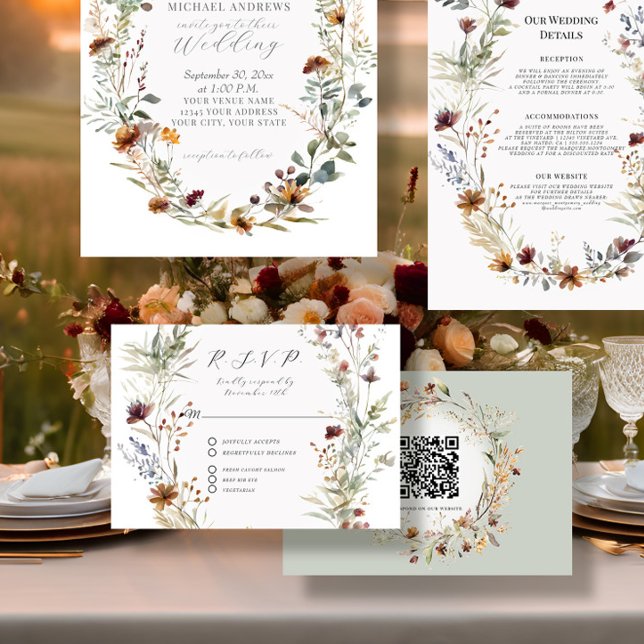 Floral Fall BOHO Wildblume Floral QR Code Wedding RSVP Karte (Von Creator hochgeladen)
