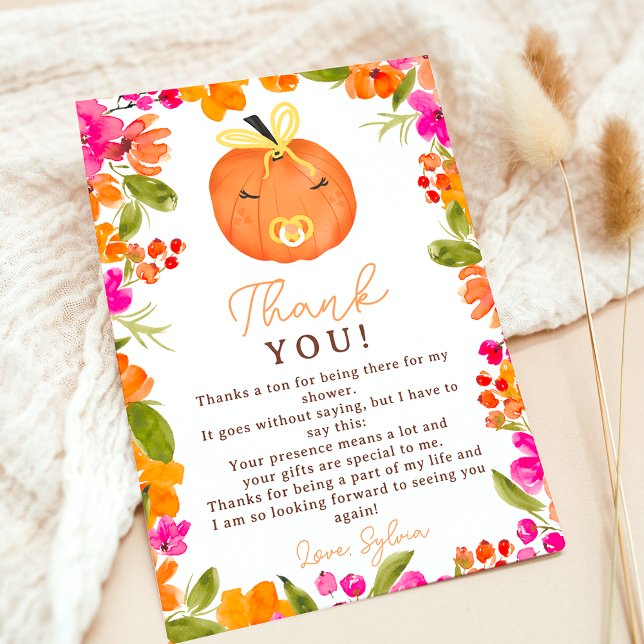 Floral Fall cute little pumpkin baby shower Dankeskarte (Floral Fall cute little pumpkin baby shower Thank You Card)