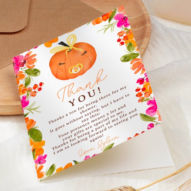 Floral Fall cute little pumpkin baby shower Dankeskarte (Floral Fall cute little pumpkin baby shower Thank You Card)