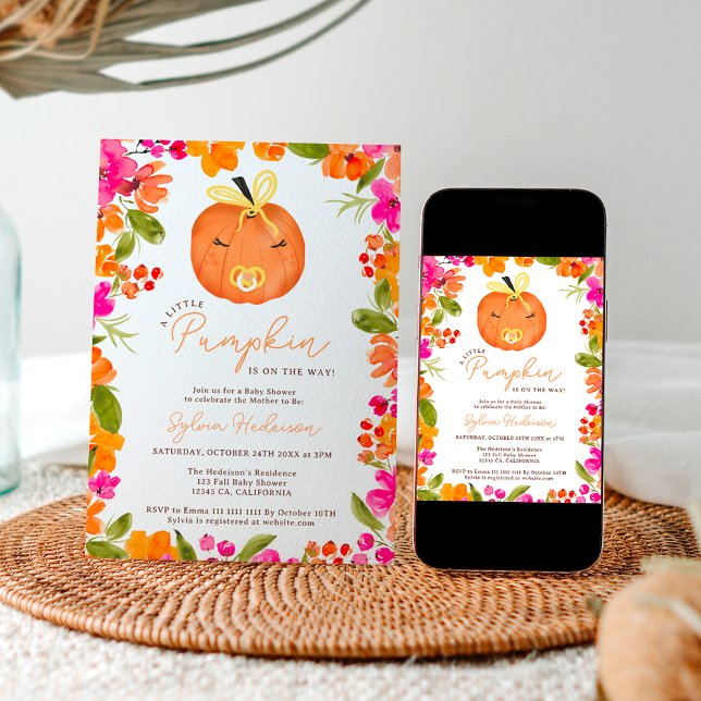 Floral Fall cute little pumpkin baby shower Einladung (Floral Fall cute little pumpkin baby shower Invitation)