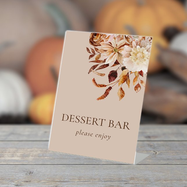 Floral Fall Dessert Bar Pedestal Zeichen Sockelschild (Floral Fall Watercolor Wedding Dessert Bar Pedestal Sign by Painted Paperie
)