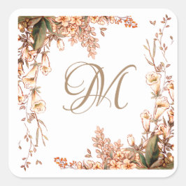 Floral Fall Garland Script Monogram Elegant Quadratischer Aufkleber