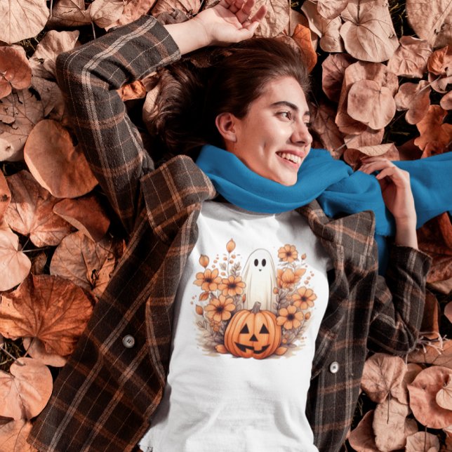 Floral Fall Halloween Pumpkin Ghost T-Shirt (Von Creator hochgeladen)