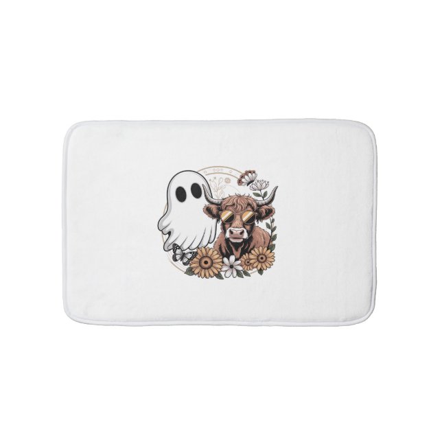 Floral Fall Highland Cow Ghost Badematte (Vorderseite)