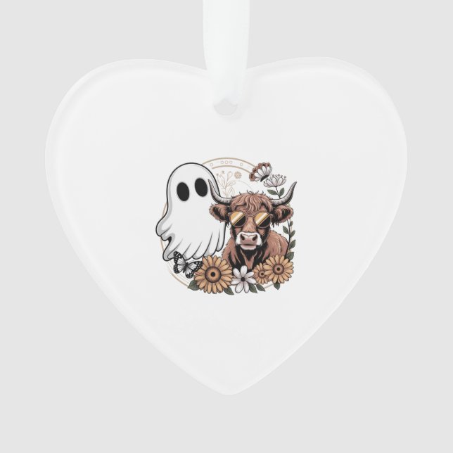 Floral Fall Highland Cow Ghost Ornament (Vorderseite)