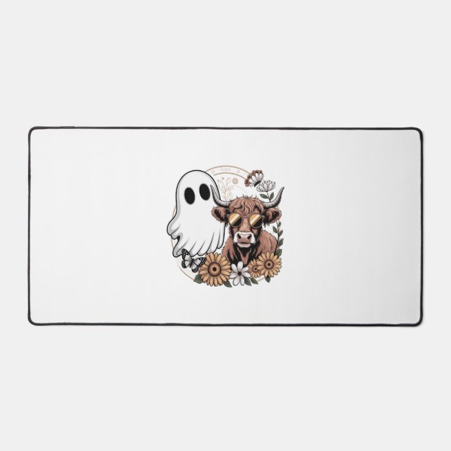 Floral Fall Highland Cow Ghost Schreibtischunterlage (Vorderseite)
