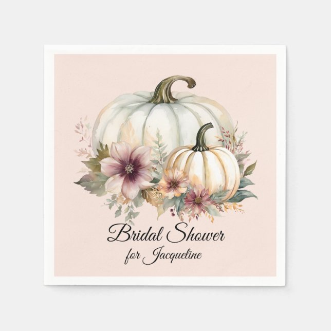 Floral Fall Leaf Pumpkin Blush Pink Brautparty Serviette (Vorderseite)