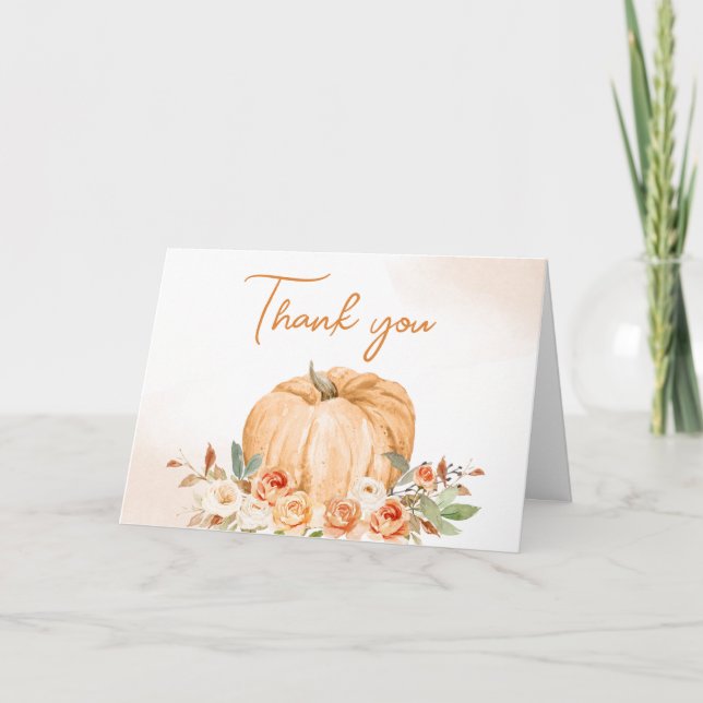 Floral Fall Little Pumpkin Baby Dusche Dankeskarte (Vorderseite)