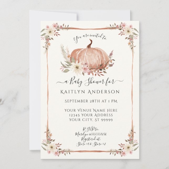 Floral Fall Pumpkin Botanical Watercolor Baby (Vorderseite)