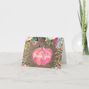 Floral Fall Pumpkin Burlap Gold Glitzer Confetti Dankeskarte