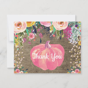 Floral Fall Pumpkin Burlap Gold Glitzer Confetti Dankeskarte