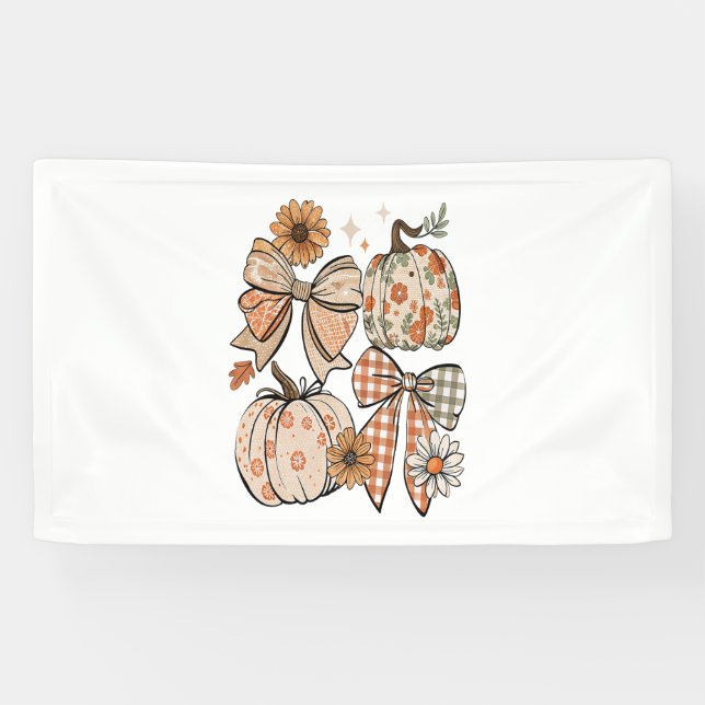 Floral Fall Pumpkin Coquette Boho Fall Bow Banner (Horizontal)