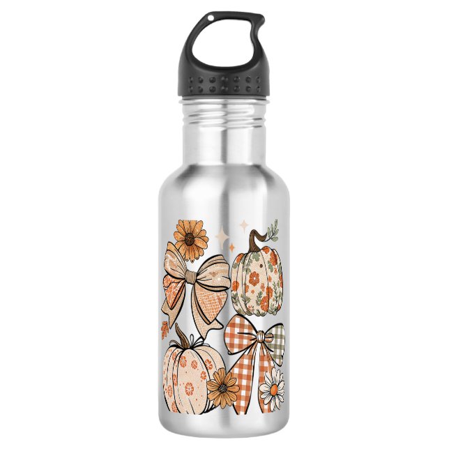 Floral Fall Pumpkin Coquette Boho Fall Bow Edelstahlflasche (Vorderseite)