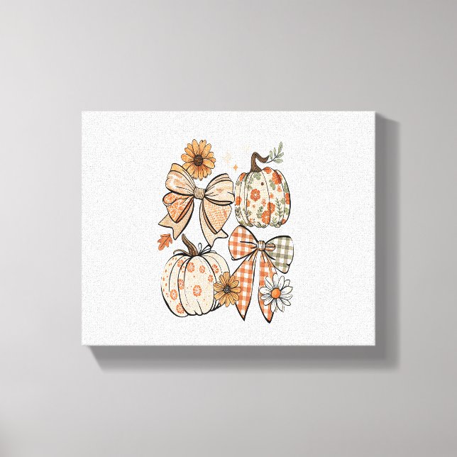 Floral Fall Pumpkin Coquette Boho Fall Bow Leinwanddruck (Vorderseite)