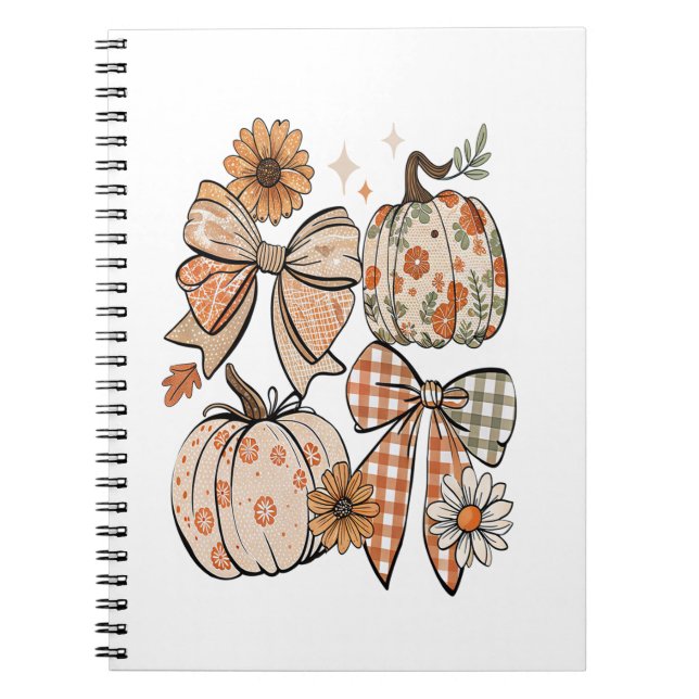 Floral Fall Pumpkin Coquette Boho Fall Bow Notizblock (Vorderseite)