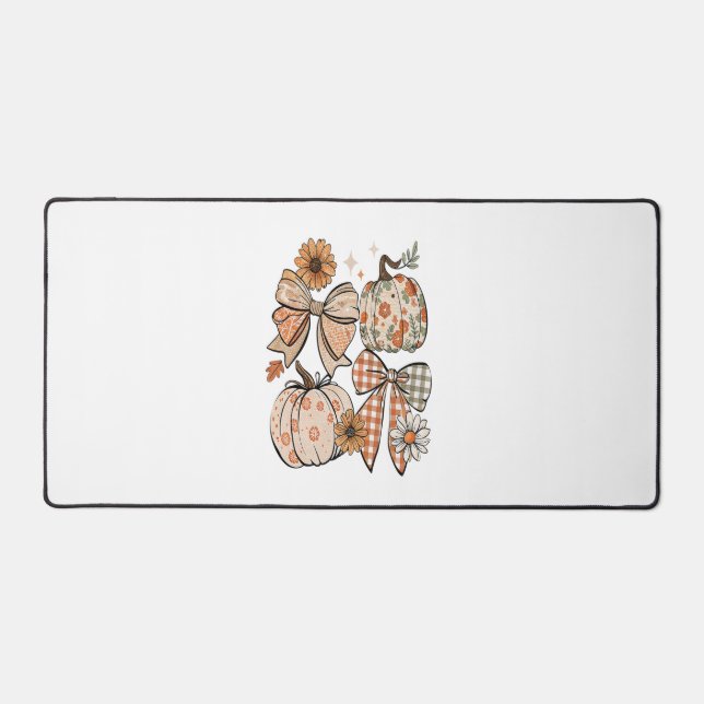 Floral Fall Pumpkin Coquette Boho Fall Bow Schreibtischunterlage (Vorderseite)