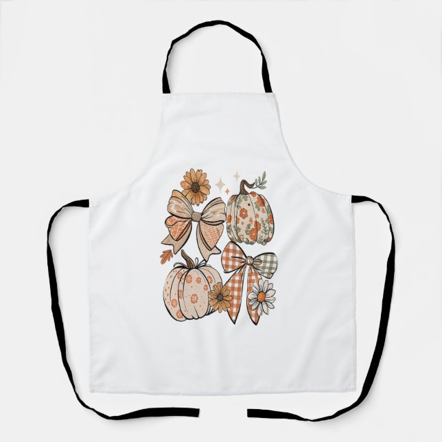 Floral Fall Pumpkin Coquette Boho Fall Bow Schürze (Vorderseite)