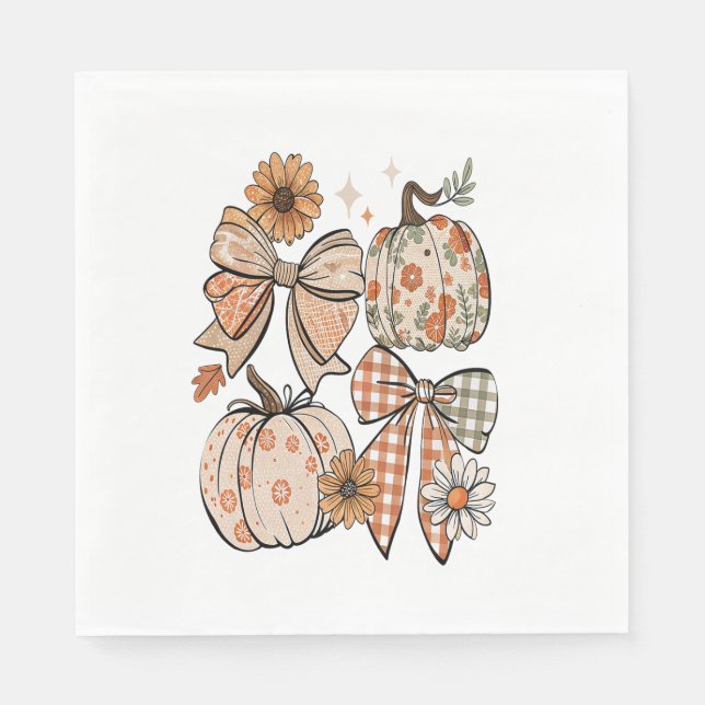 Floral Fall Pumpkin Coquette Boho Fall Bow Serviette (Vorderseite)