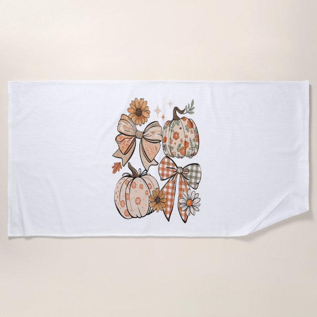 Floral Fall Pumpkin Coquette Boho Fall Bow Strandtuch (Vorderseite)