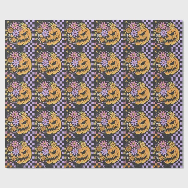 Floral Fall Pumpkin Halloween Geschenkpapier (Flach)