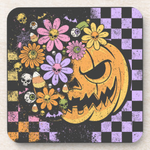 Floral Fall Pumpkin Halloween Getränkeuntersetzer
