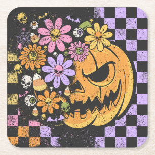 Floral Fall Pumpkin Halloween Rechteckiger Pappuntersetzer