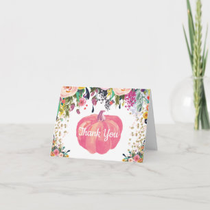 Floral Fall Pumpkin Pink Gold Glitzer Confetti Dankeskarte