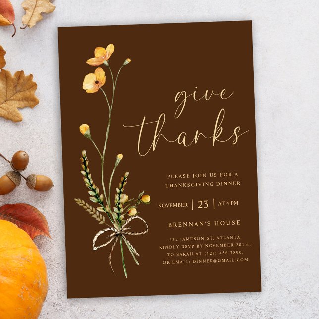 Floral Fall Rustikales Erntedank Abendessen Einladung (Rustic Wildflower Thanksgiving Dinner Invitation)