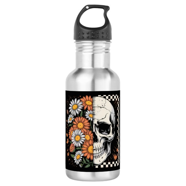 Floral Fall Skeleton Boho Halloween Edelstahlflasche (Vorderseite)