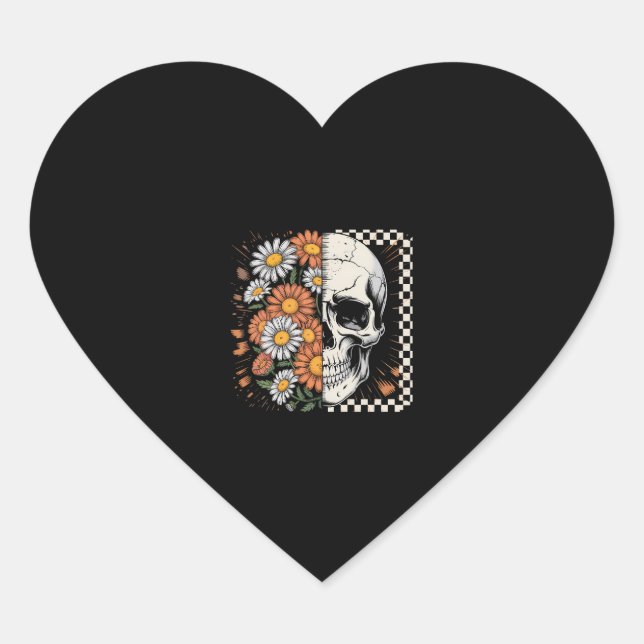Floral Fall Skeleton Boho Halloween Herz-Aufkleber (Vorderseite)