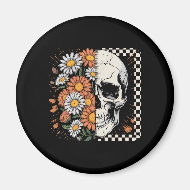 Floral Fall Skeleton Boho Halloween Magnet (Vorne)