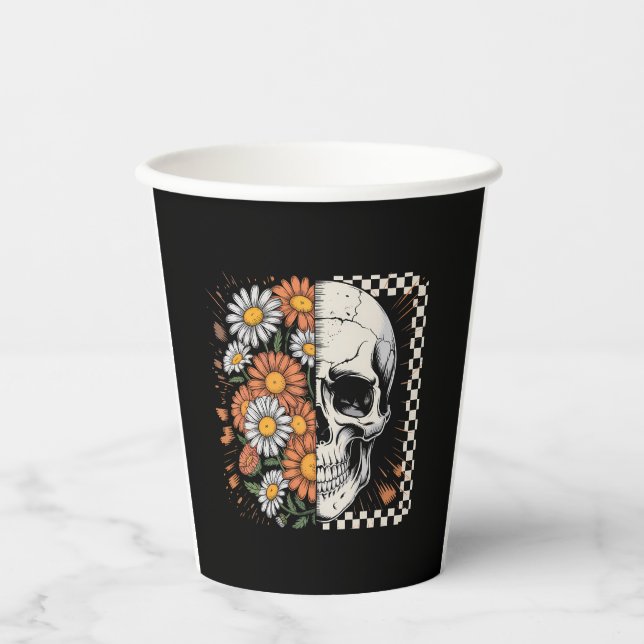 Floral Fall Skeleton Boho Halloween Pappbecher (Vorderseite)
