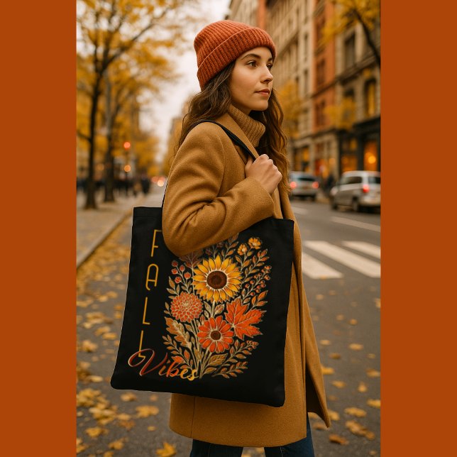 Floral Fall Vibes-Gold skizzierte moderne Typograf Tasche (Von Creator hochgeladen)
