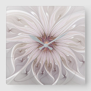 Floral Fantasy, Abstract Modern Pastel Flower Quadratische Wanduhr