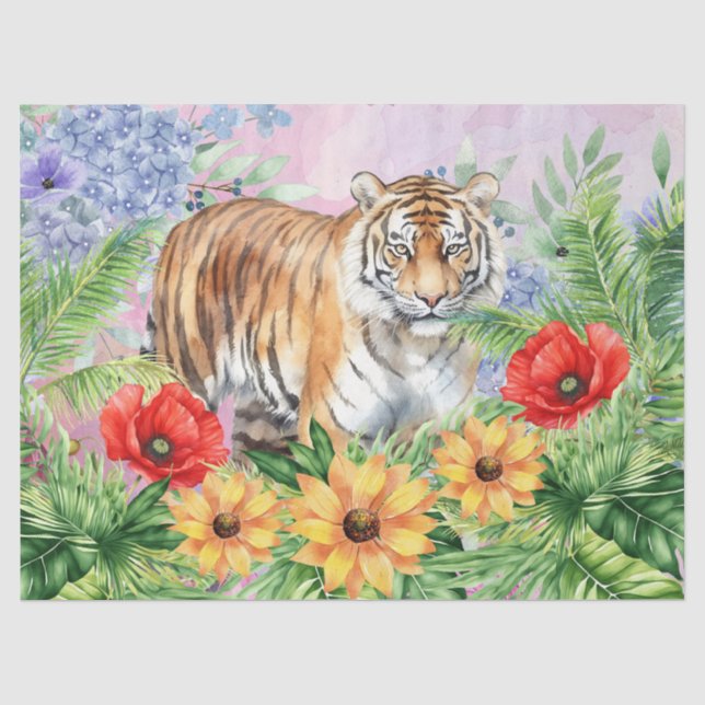Floral Fantasy Dschungel Tiger Decoupage Seidenpapier (Vorderseite)