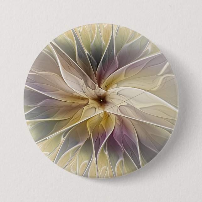 Floral Fantasy Gold Aubergine Abstract Fractal Art Button (Vorderseite)