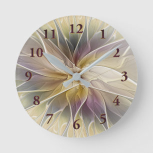 Floral Fantasy Gold Eggine Abstraktes Fraktal Art Runde Wanduhr