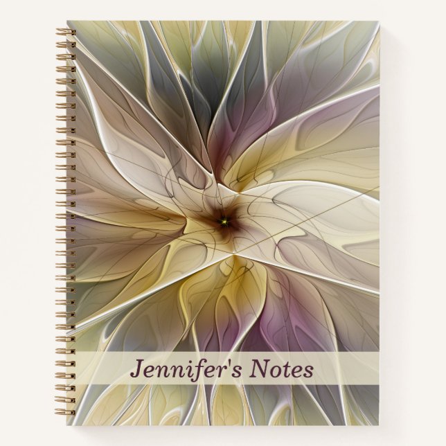 Floral Fantasy Gold Eggue Abstrakte Kunst Name Notizbuch (Vorderseite)