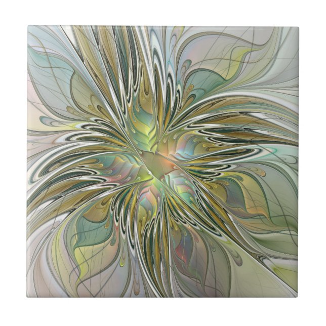 Floral Fantasy Modern Fractal Art Flower With Gold Fliese (Vorderseite)
